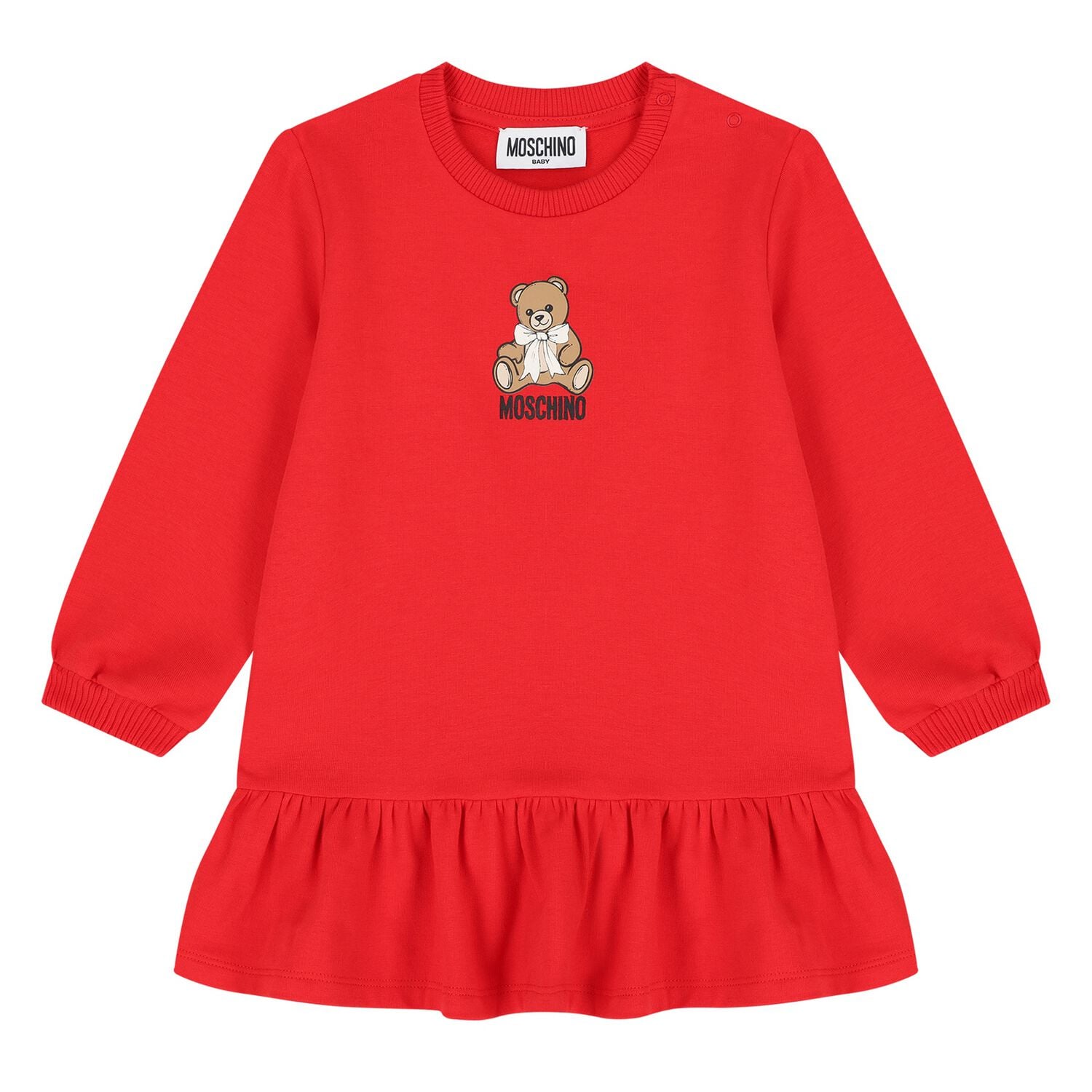 Younger Girls Red Teddy Bear Logo Dress , 2, hi-res