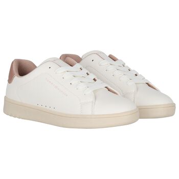 Girls White & Rose Gold Logo Trainers