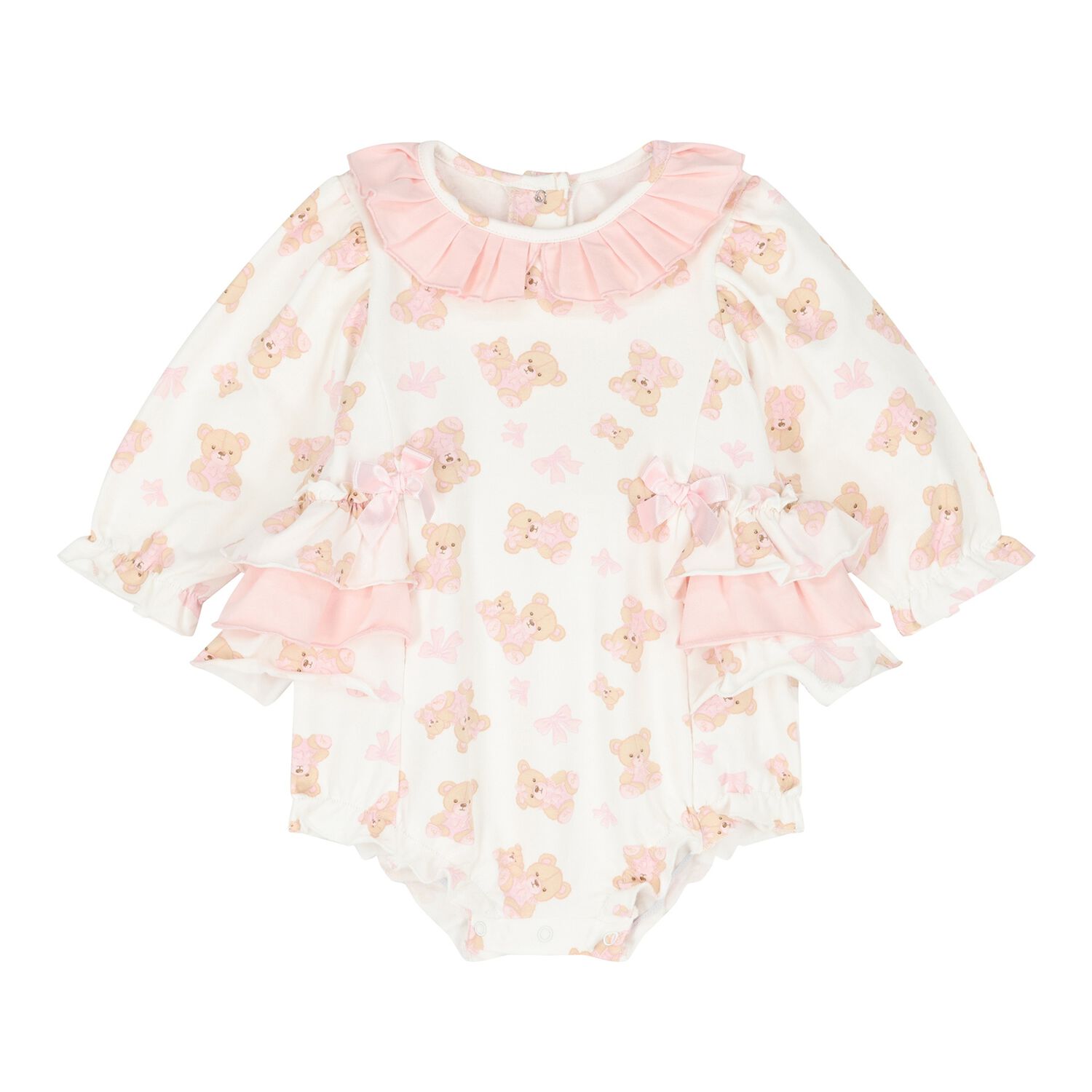 Baby Girls White Teddy Bear Romper, 1, hi-res image number null