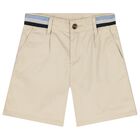 Boys Beige Logo Shorts, 1, hi-res