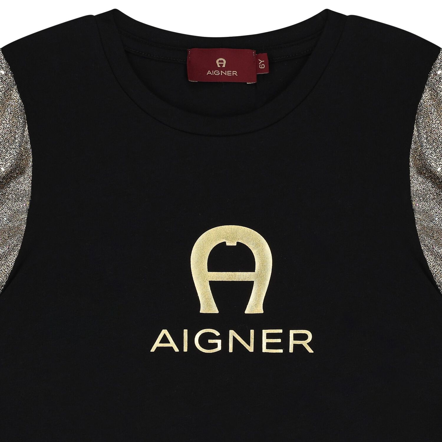 Girls Black & Gold Logo Dress, 1, hi-res image number null