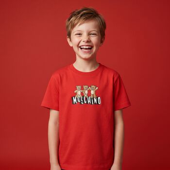 Boys Red Teddy Bear Logo T-Shirt