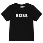 تيشيرت أولاد بالشعار باللون الأسود  , 1, hi-res