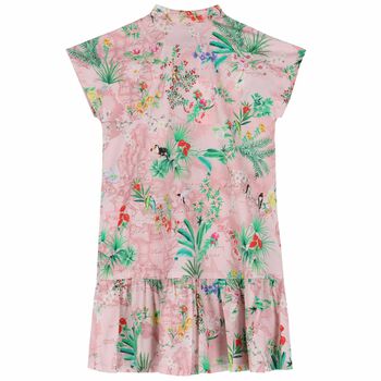 Girls Pink Floral Geo Map Dress
