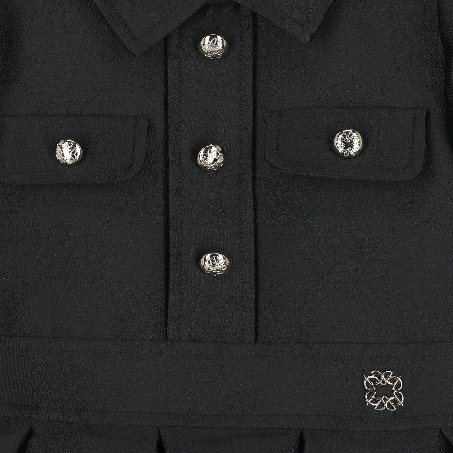 Girls Black Satin Jacquard Logo Dress, 1, hi-res