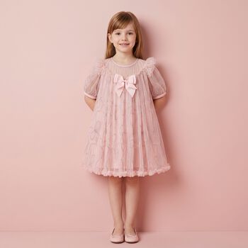 Girls Pink Embellished Tulle Dress