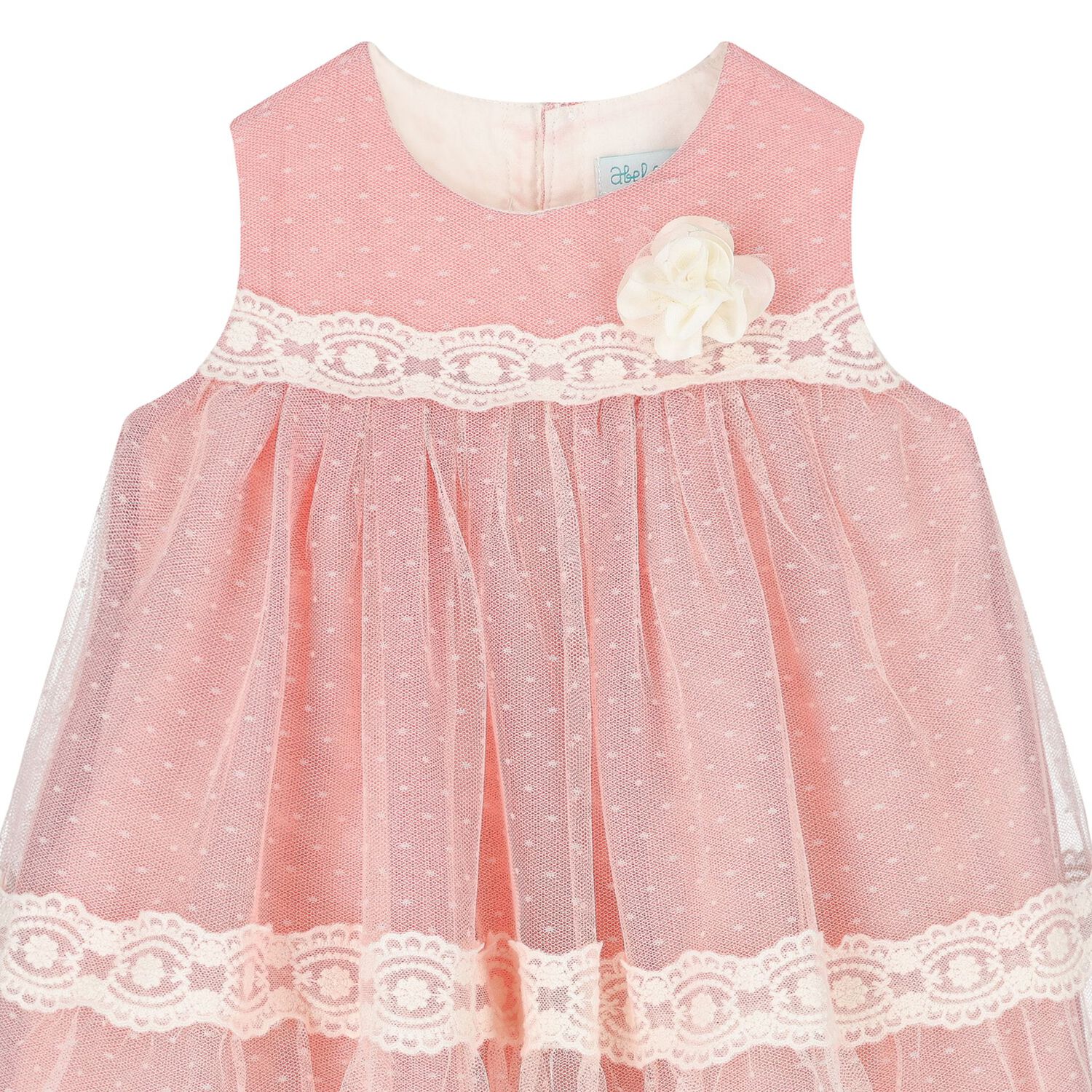 Younger Girls Ivory & Red Tulle Dress, 1, hi-res