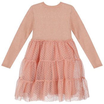 Girls Pink Knitted Tulle Dress