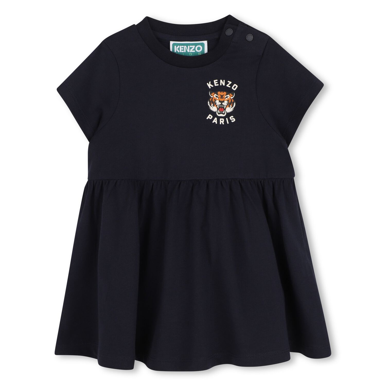 Younger Girls Navy Blue Tiger Logo Dress, 1, hi-res