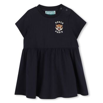 Younger Girls Navy Blue Tiger Logo Dress