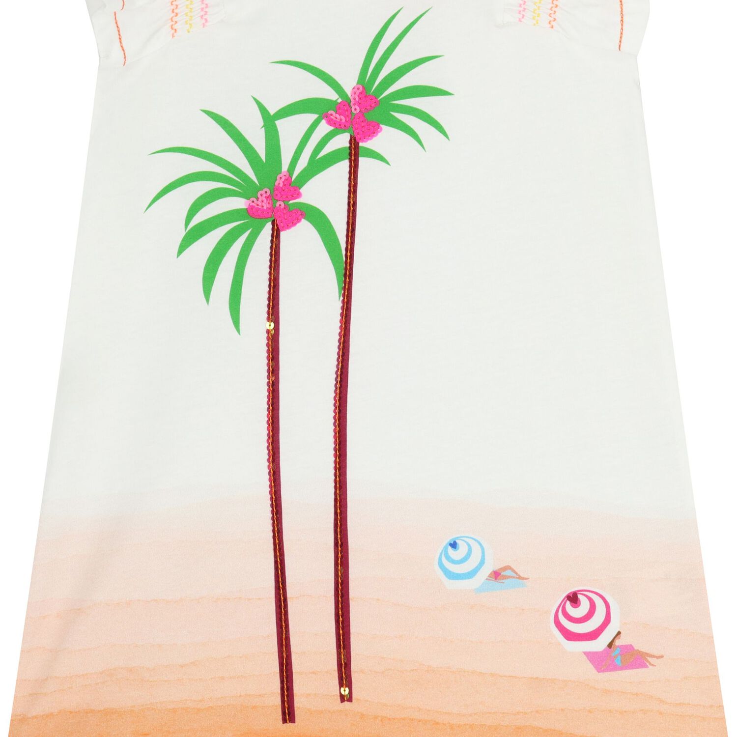 Girls White & Orange Palm Tree Dress, 1, hi-res