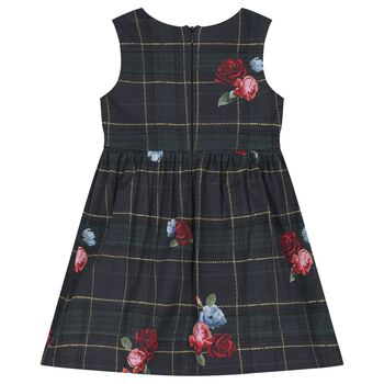 Girls Navy Blue Tartan Bow Dress