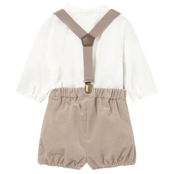 Baby Boys White & Beige Shorts Set