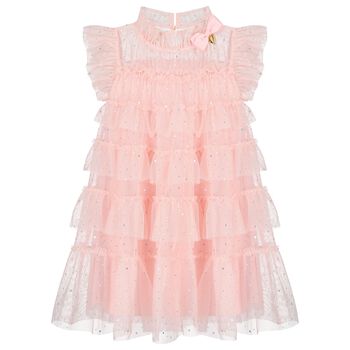 Girls Pink Embellished Tiered Tulle Dress