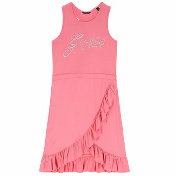 Girls Coral Pink Logo Dress