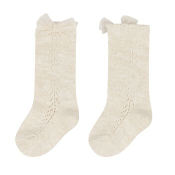 Younger Girls Beige Bow Knitted Socks