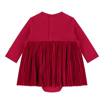 Baby Girls Red Pleated Bodysuit Dress