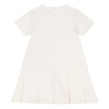 Younger Girls Ivory Logo Pleated Dress