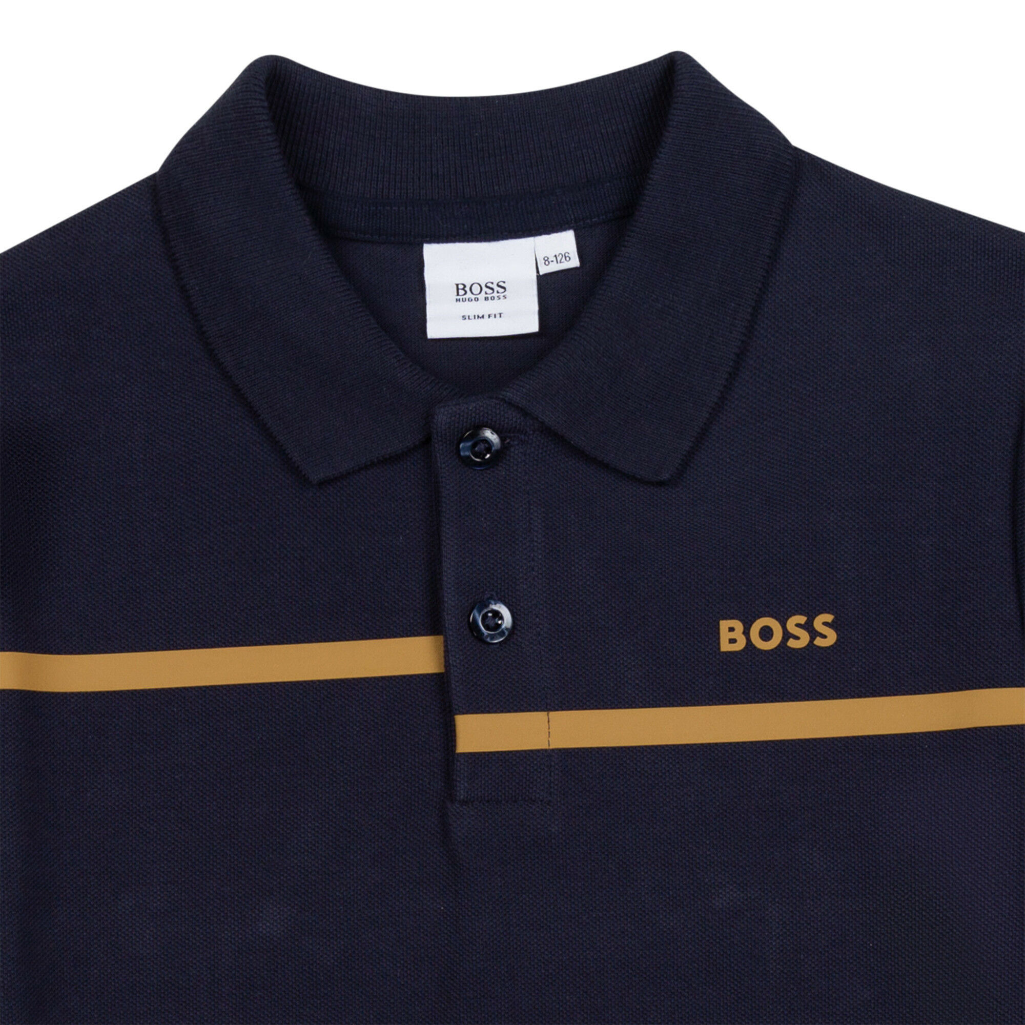 navy blue and gold polo shirts