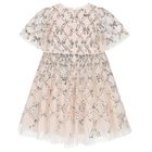 Girls Pink Bow Lattice Sequin Tulle Dress, 2, hi-res