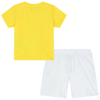 Yellow & White Teddy Bear Logo Shorts Set