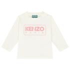 Younger Girls White Logo Long Sleeve Top, 1, hi-res