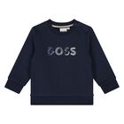 Younger Boys Navy Blue Logo Sweatshirt, 1, hi-res