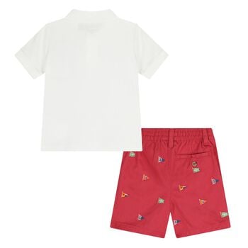 Baby Boys White and Red Logo Short Set