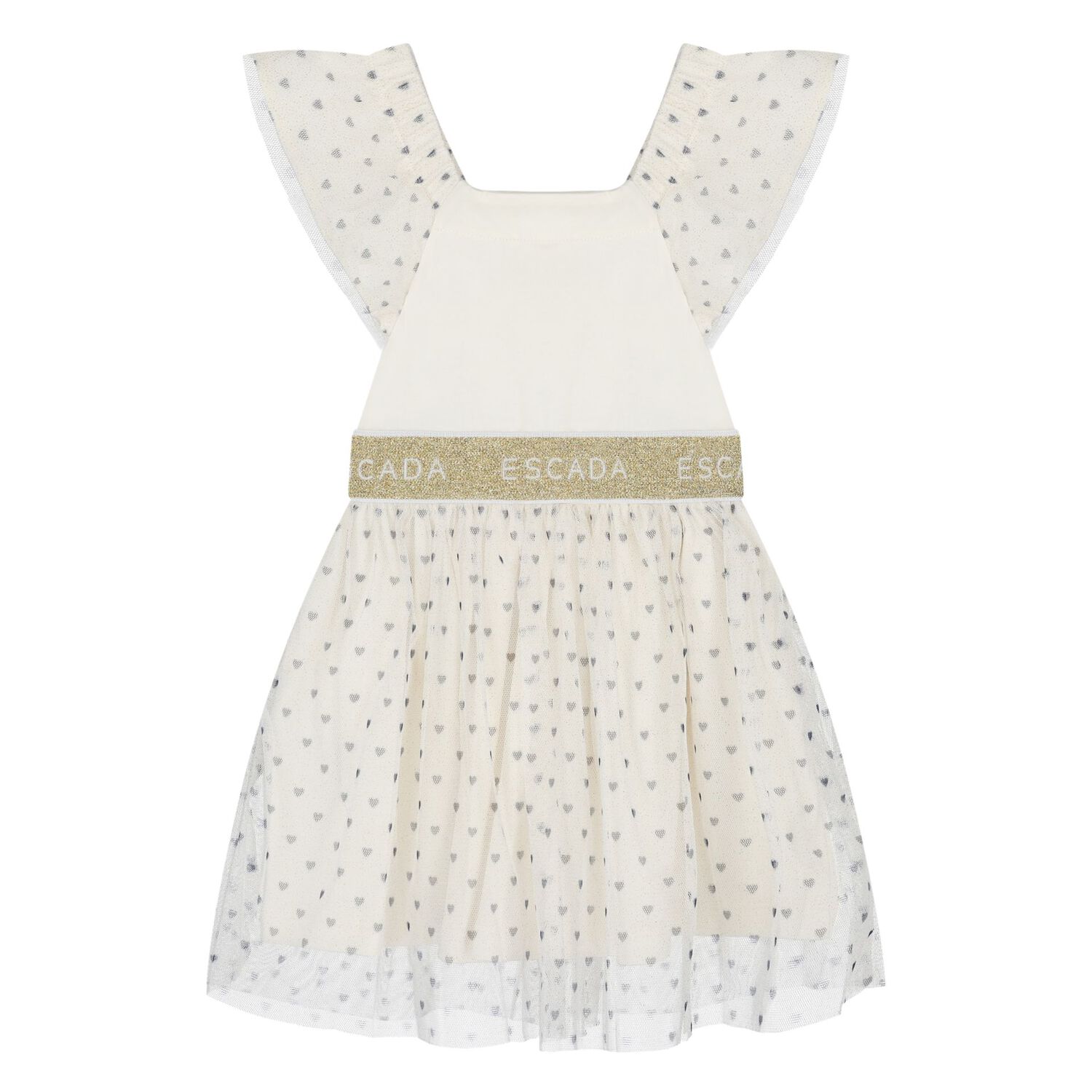 Younger Girls Ivory Logo Tulle Dress, 1, hi-res