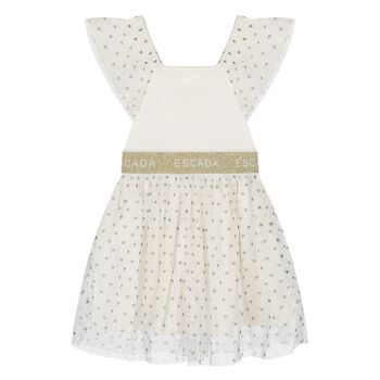 Younger Girls Ivory Logo Tulle Dress
