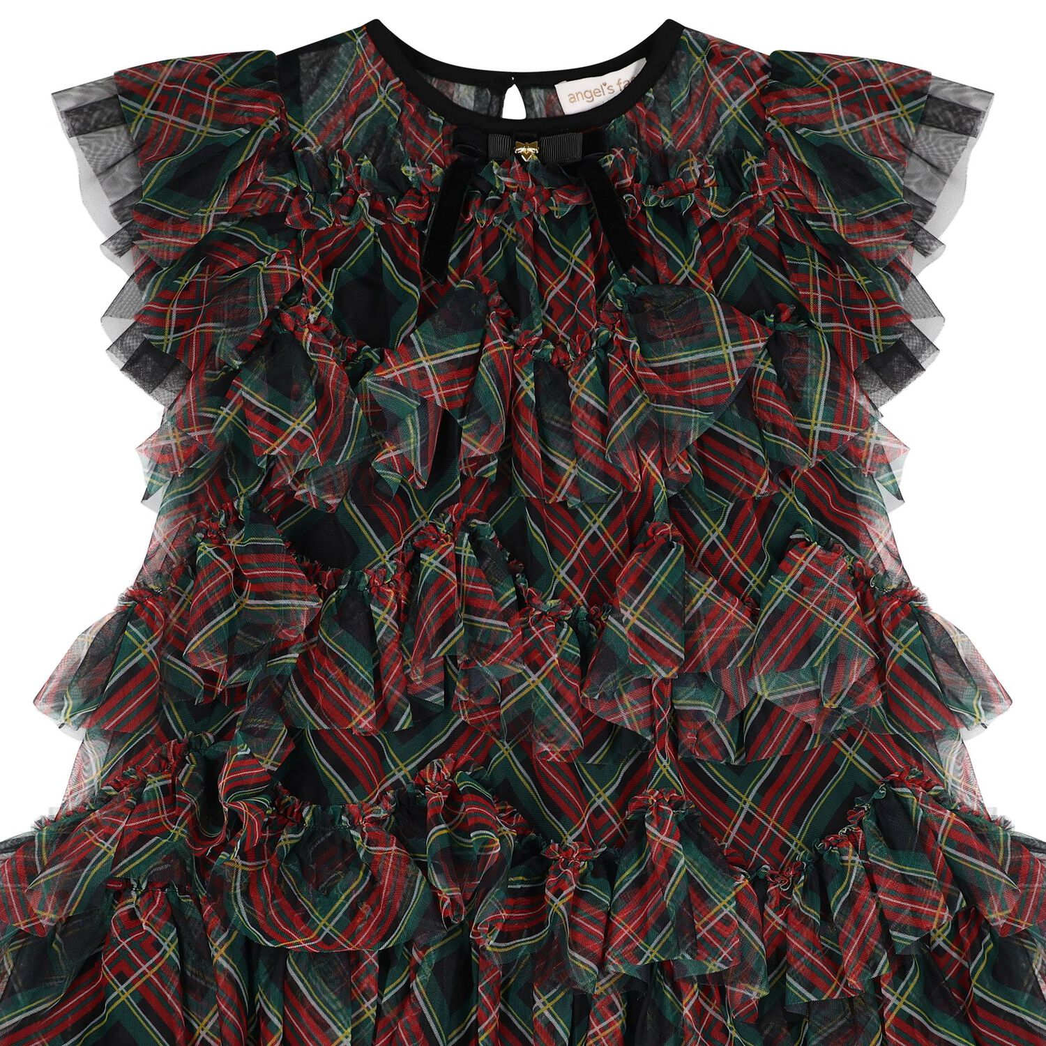 Girls Black, Green & Red Etta Tartan Tulle Dress, 1, hi-res