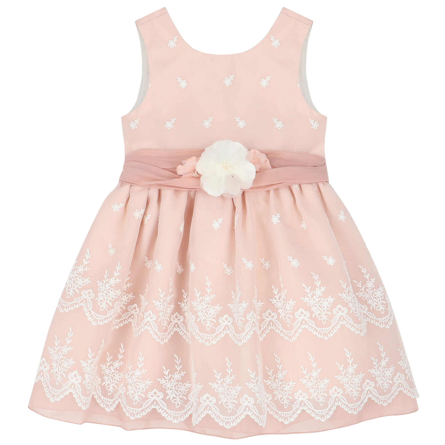 Girls Pink Embroidered Organza Dress, 1, hi-res image number null