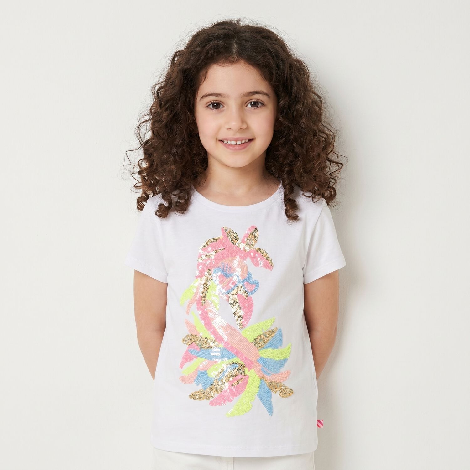 Girls White Sequin Flamingo T-Shirt , 1, hi-res