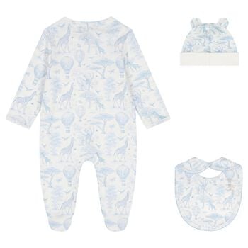 Baby Boys White & Blue Africa Babygrow Gift Set