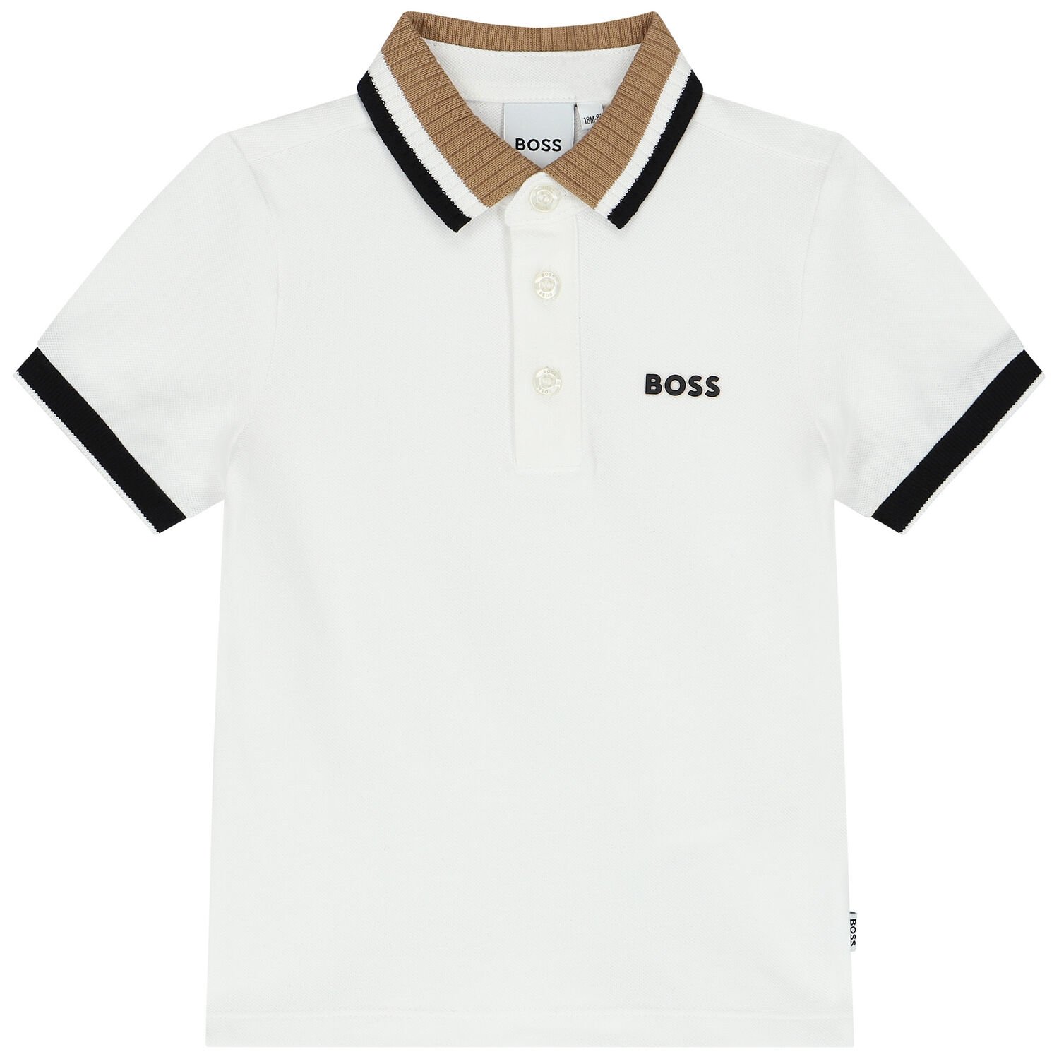 Younger Boys White Logo Polo Shirt, 1, hi-res