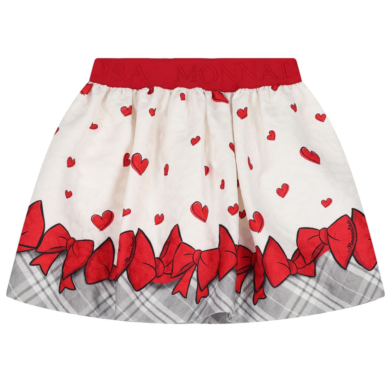 Girls Ivory & Red Bow Skirt Set, 1, hi-res
