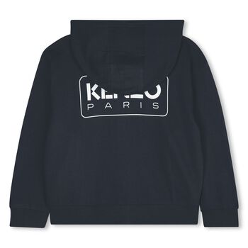 Navy Blue Logo Hooded Zip Up Top