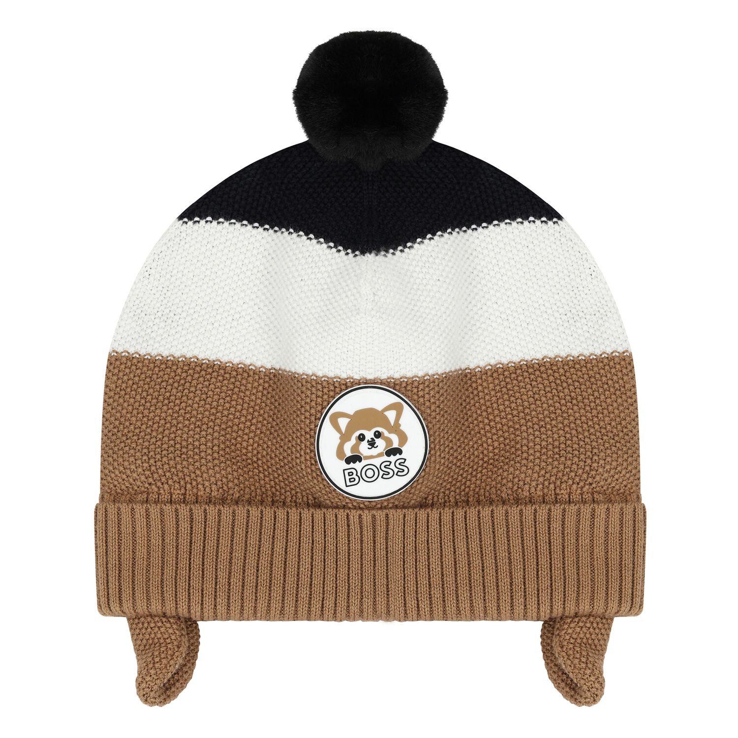 Younger Boys Black, White & Beige Logo Knitted Hat, 1, hi-res image number null