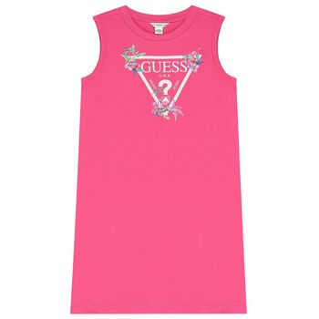 Girls Pink Floral Logo Dress
