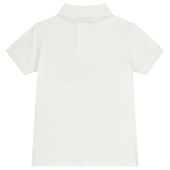 قميص بولو بالشعار باللون الابيض للاولاد