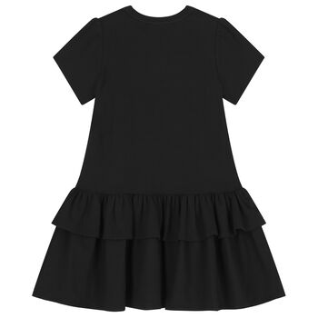 Girls Black & Beige Bow Logo Dress