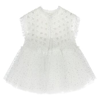 Younger Girls White Embellished Tulle Dress