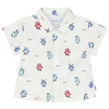 Younger Boys White & Blue Monster Shirt