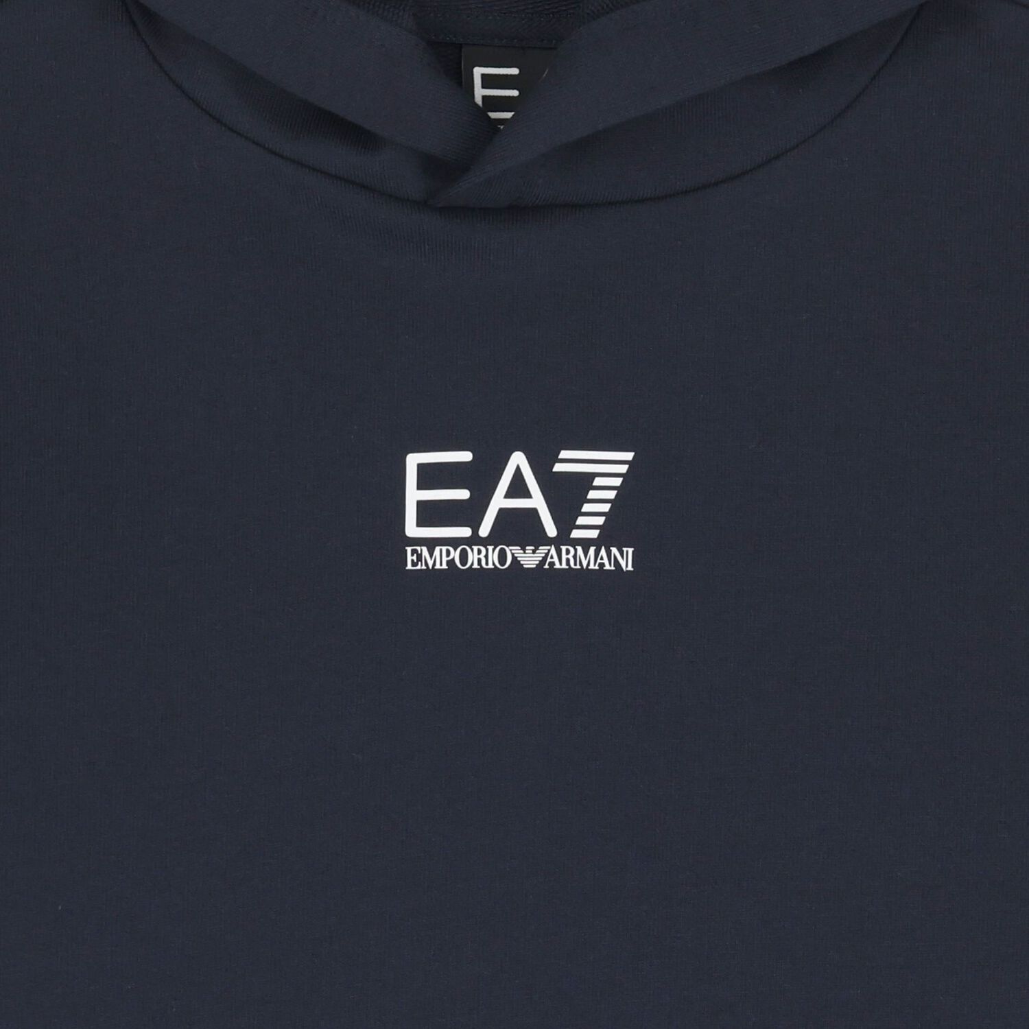 Boys Navy Blue Logo Hooded Top, 4, hi-res