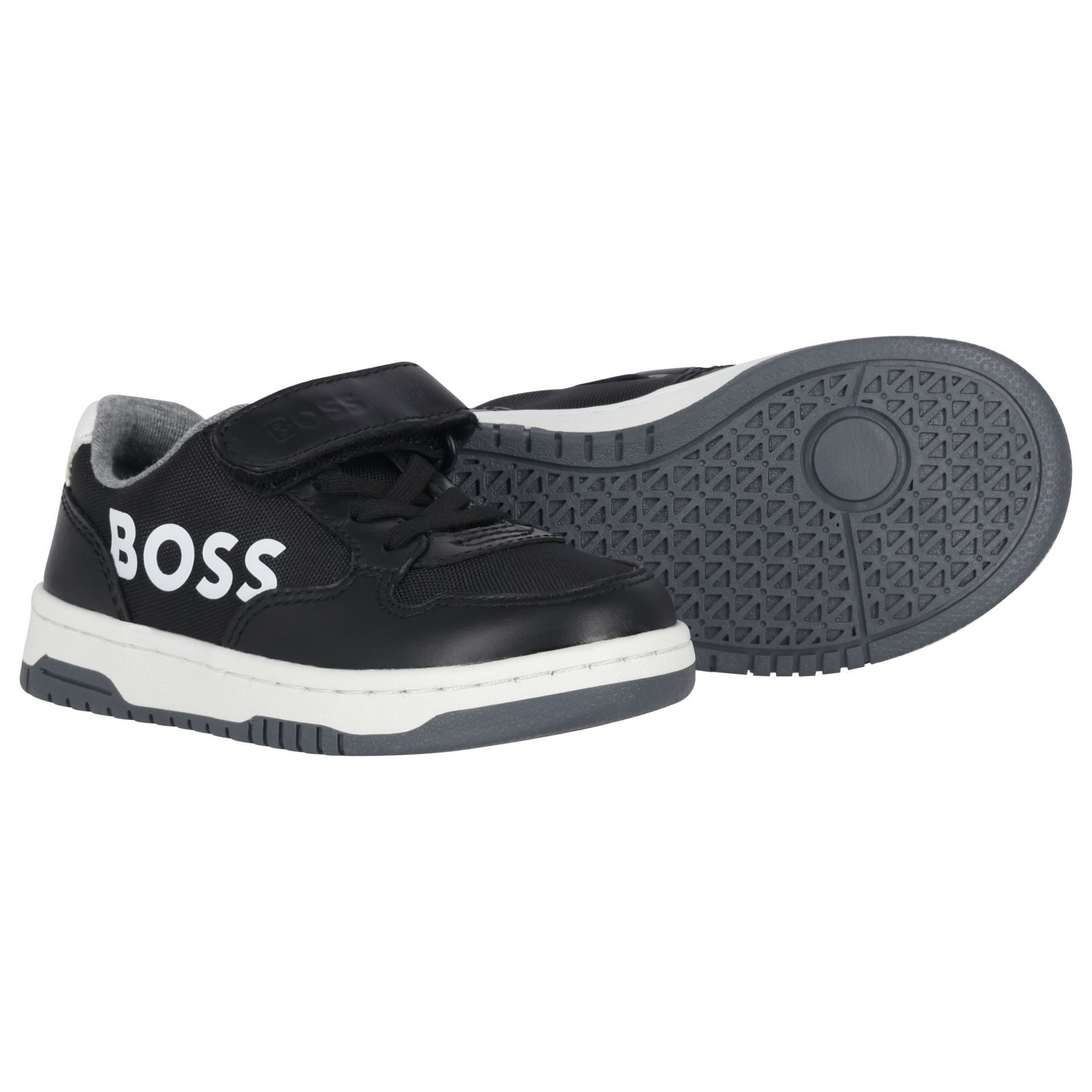 BOSS Boys Black & White Logo Trainers | Junior Couture USA