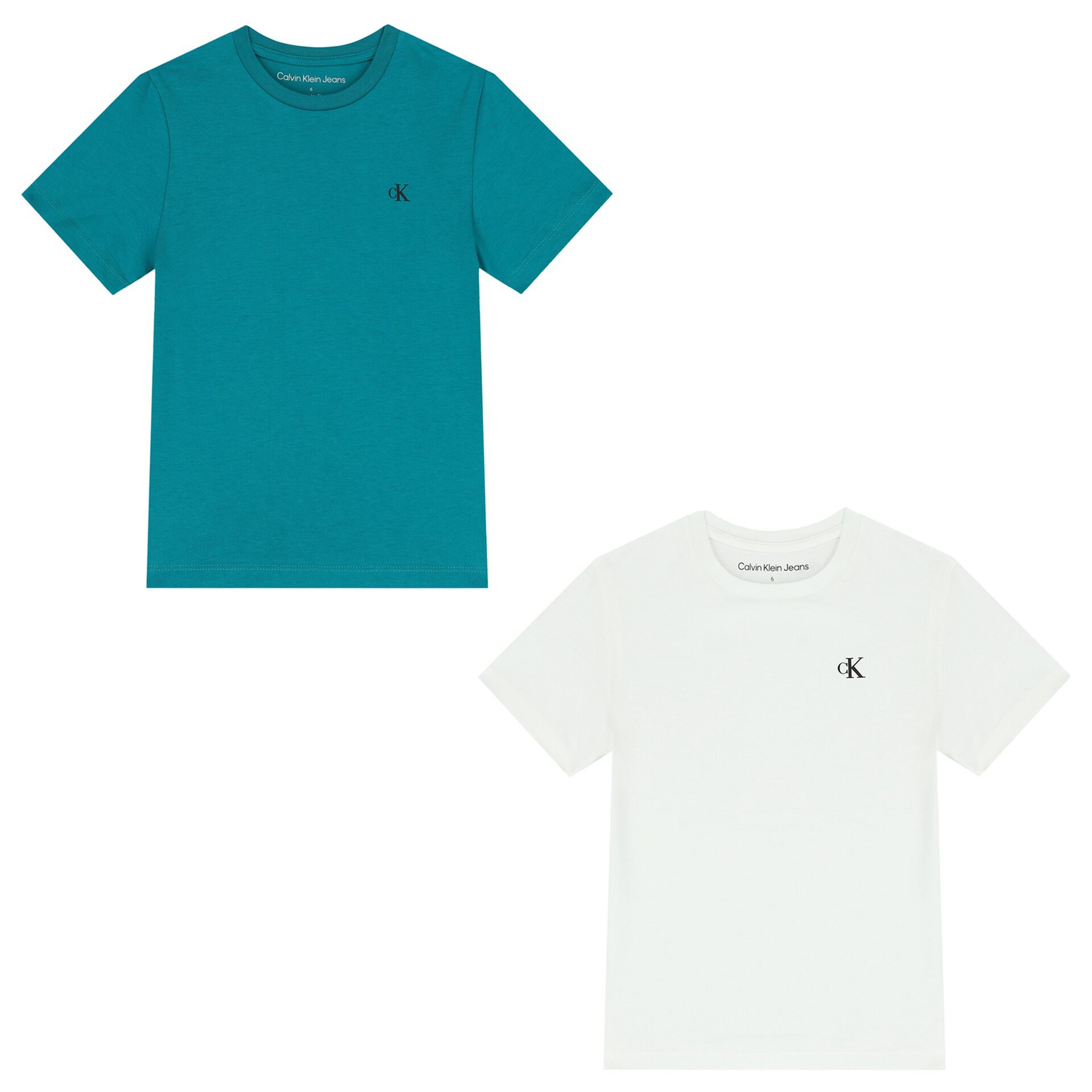 Calvin Klein Boys White Green Logo T Shirts 2 Pack Junior Couture USA