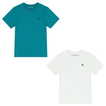 Boys White & Green Logo T-Shirts ( 2-Pack )