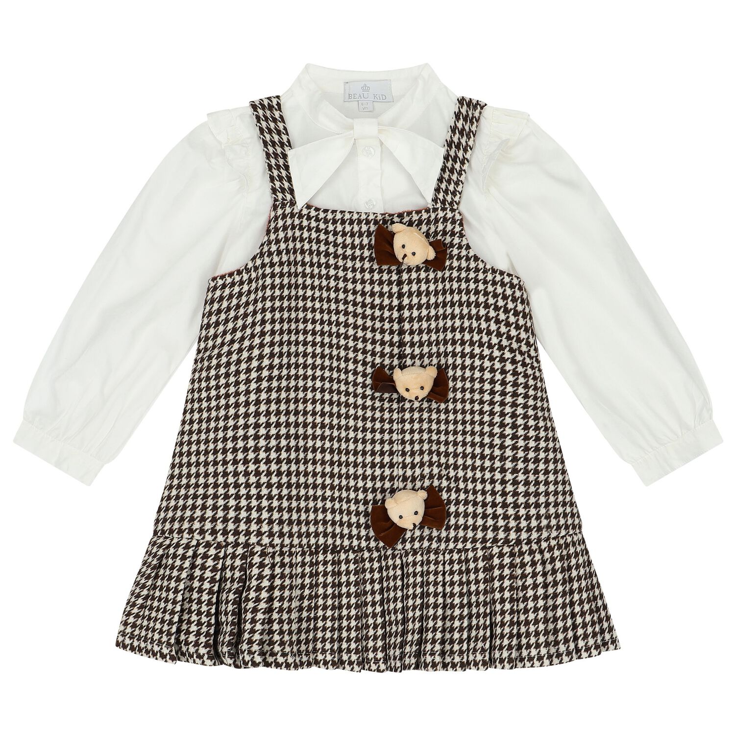 Girls Ivory & Brown Dress Set, 1, hi-res image number null