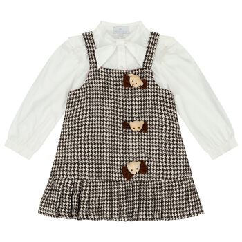 Girls Ivory & Brown Dress Set