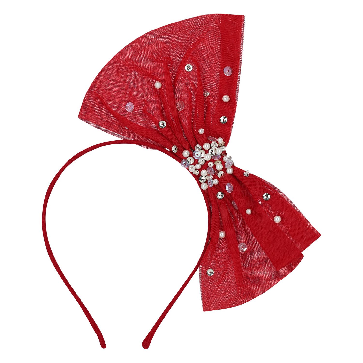 Girls Red Tulle Headband, 4, hi-res image number null